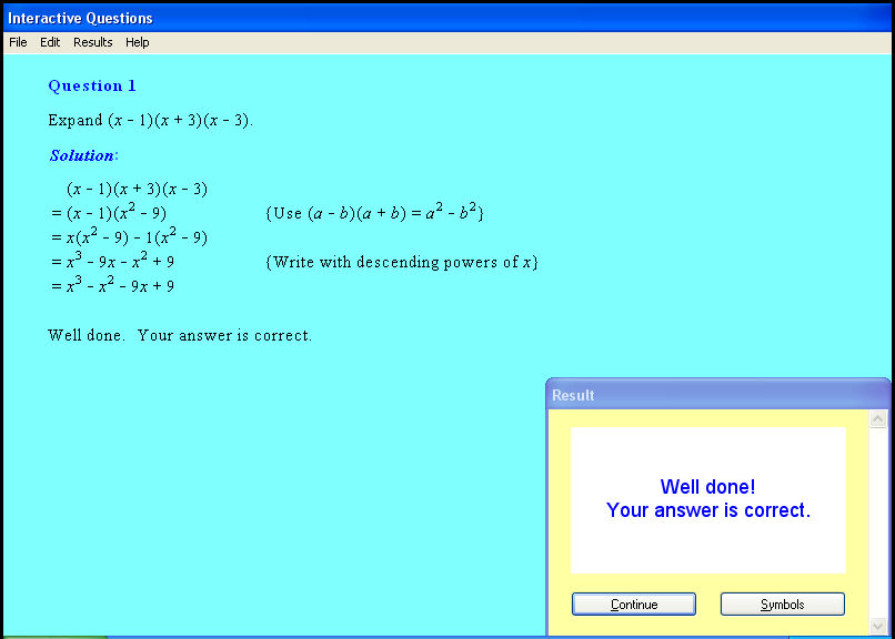 An algebraic expressions chapter screen shot.