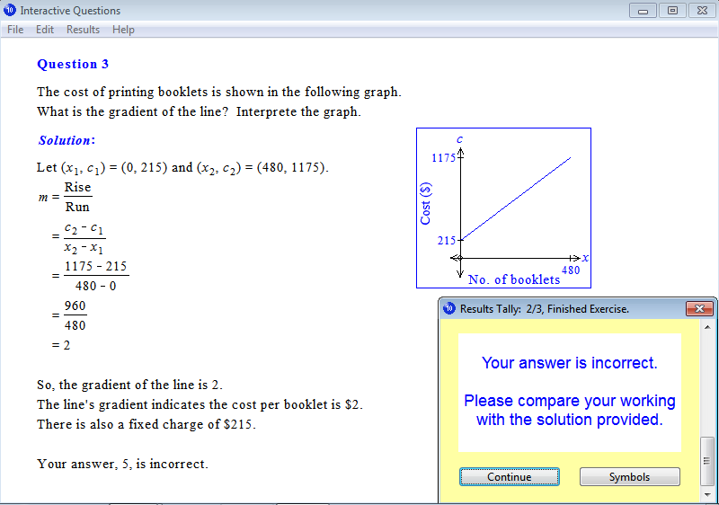 Solution for a question from Year 10 Interactive Maths, Chapter 3: Linear Graphs, Exercise 3: Applications of Gradients.