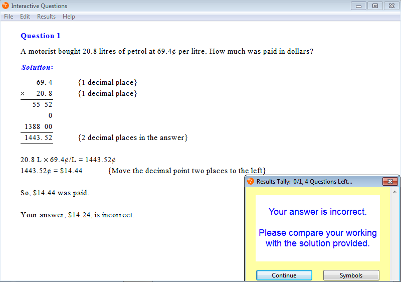 Solution for a question from Year 7 Interactive Maths, Chapter 6: Decimals, Exercise 15: Problem Solving.