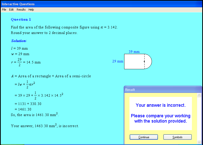 An area of plane figures chapter screen shot.