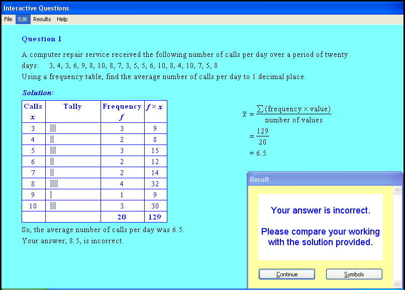 A statistics chapter screen shot.
