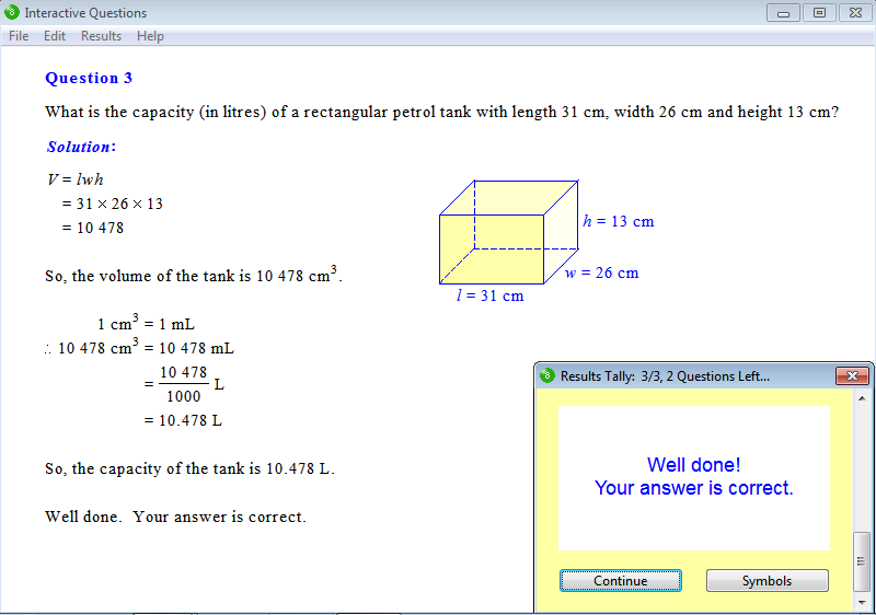 Solution for a question from Year 8 Interactive Maths, Chapter 13: Volume, Exercise 11: Capacity.