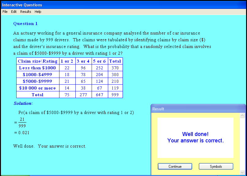A probability chapter screen shot.
