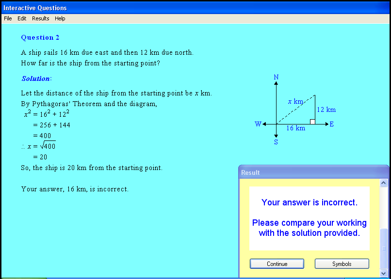 A Pythagoras' Theorem chapter screen shot.