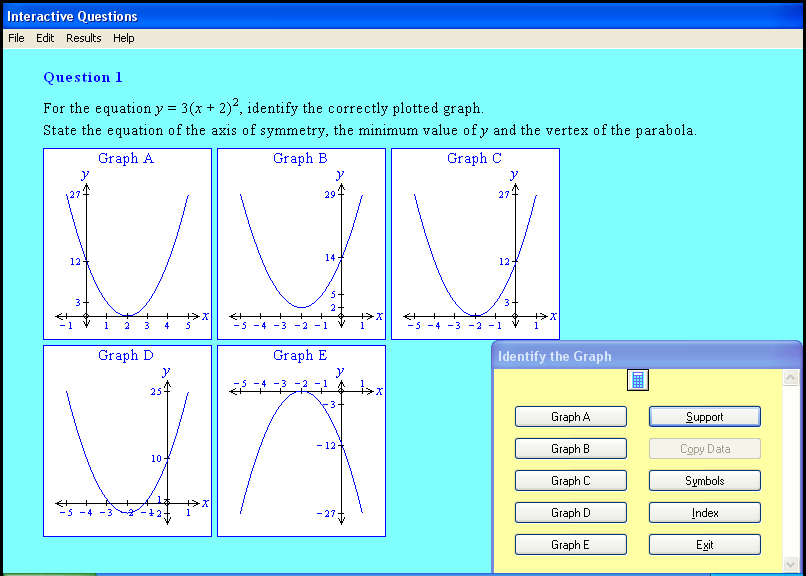 A quadratic equations and quadratic graphs chapter screen shot.