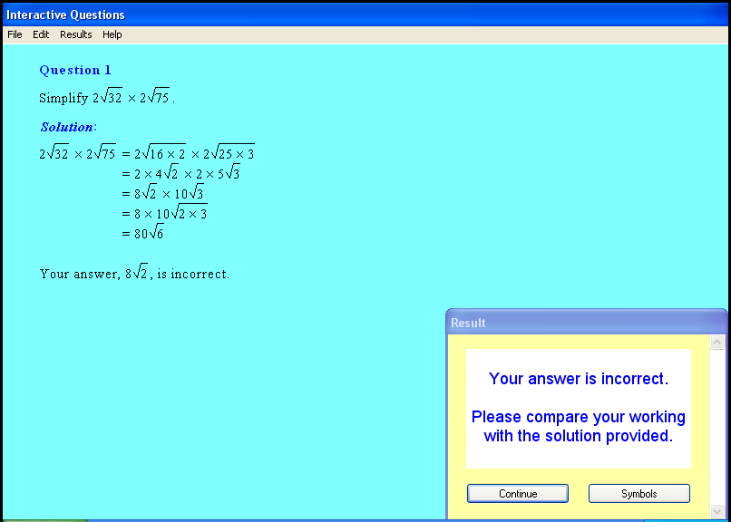 A surds chapter screen shot.