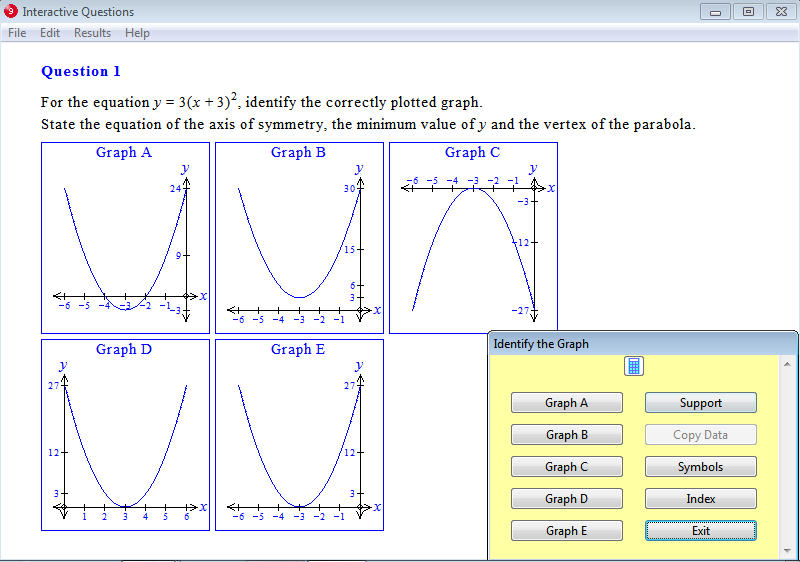 Question from Year 9 Interactive Maths, Chapter 10: Quadratic Equations and Graphs, Exercise 19: Graphs of y = a(x - b)², a > 0.