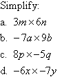 Four questions involving the multiplication of terms.