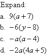 Example 3 involves expanding algebraic expressions using the Distributive Law.