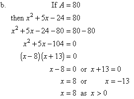 (b)  If A = 80, then x = 8.