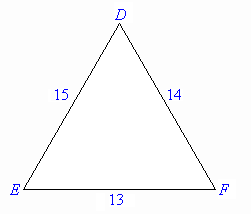 Triangle DEF has side DE labelled 15, side EF labelled 13 and side DE labelled 14.