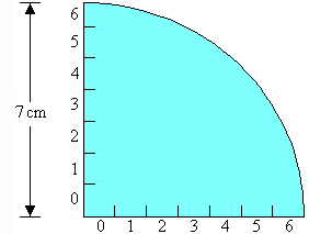 The shaded figure is similar to a sector of a circle with radius 7 cm as its vertical height and horizontal width.