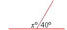 Two angles of size x degrees and 40 degrees form a straight line.