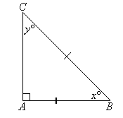 The two unknown angles in triangle ABC are x degrees and y degrees.