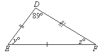 Triangle DEF has one known angle of size 89 degrees and two unknown angles of size y degrees and z degrees.