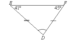 Triangle DEF has two known angles of size 45 degrees and 41 degrees.