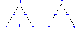 Triangle ABC and triangle DEF have three pairs of corresponding sides.