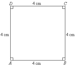 Square ABCD has sides of 4 cm in length.