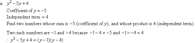 y^2 - 5y + 4 = (y-1)(y-4)