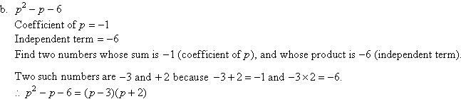 p^2 - p - 6 = (p-3)(p+2)