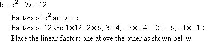 Factors of x^2 and 12 provide the linear factors to work with.
