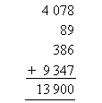When adding large numbers, remember to write the numbers so that the same place values are in the same column.