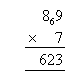 This solution shows 6 tens being carried to the tens place value.