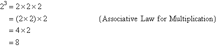 2 cubed is 8 using the associative law for multiplication