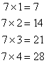 The multiples of 7 can be found from the 7 times table.