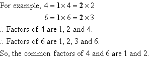 The common factors of 4 and 6 are 1 and 2.  This is as the factors of 4 are 1, 2 and 4 and the factors of 6 are 1, 2, 3 and 6.
