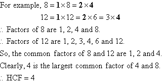 The common factors of 8 and 12 are in bold.  So, the highest common factor is 4.