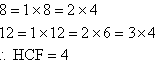 The HCF of 8 and 12 is 4.