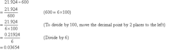 Move the decimal point 2 places to the left and divide by 6.