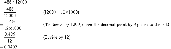 Move the decimal point 3 places to the left and divide by 12.