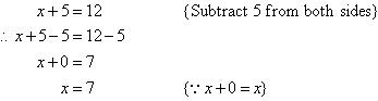 Subtract 5 from both sides to find x = 7
