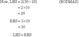 The left-hand side and the right-hand side both equal 20.  Therefore, LHS = RHS