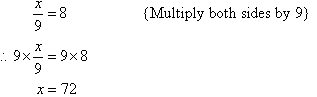 Multiply both sides by 9 to find x = 72.