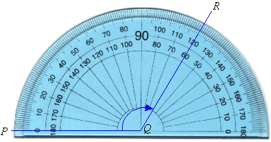 Using a protractor to measure angle PQR