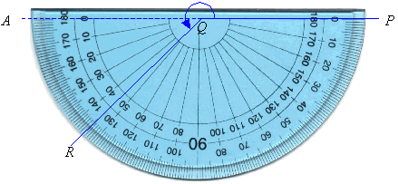 Using a protractor to measure the reflex angle PQR