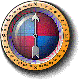 A compass with markings at 10 degree intervals