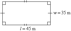 Rectangle of length 45 m and width 35 m