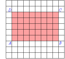 Rectangle ABCD has an area of 40 squares