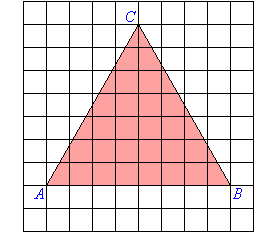 Triangle ABC has an area of approximately 28 squares