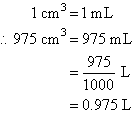 975 cubic cm = 0.975 L