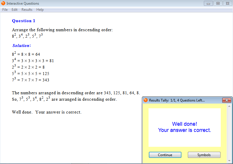 Solution for a question from Year 7 Interactive Maths, Chapter 2: Powers and Roots, Exercise 13: Descending Order.