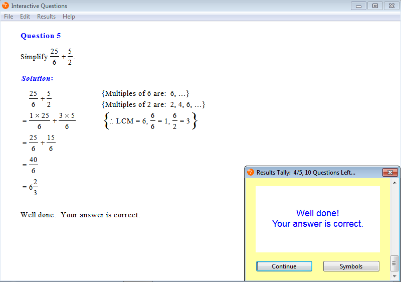 Solution for a question from Year 7 Interactive Maths, Chapter 4: Fractions, Exercise 4: Fractions Involving Addition.