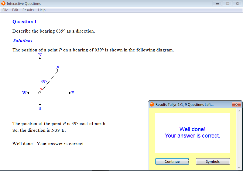 Solution for a question from Year 7 Interactive Maths, Chapter 8: Angles, Exercise 11: Direction.