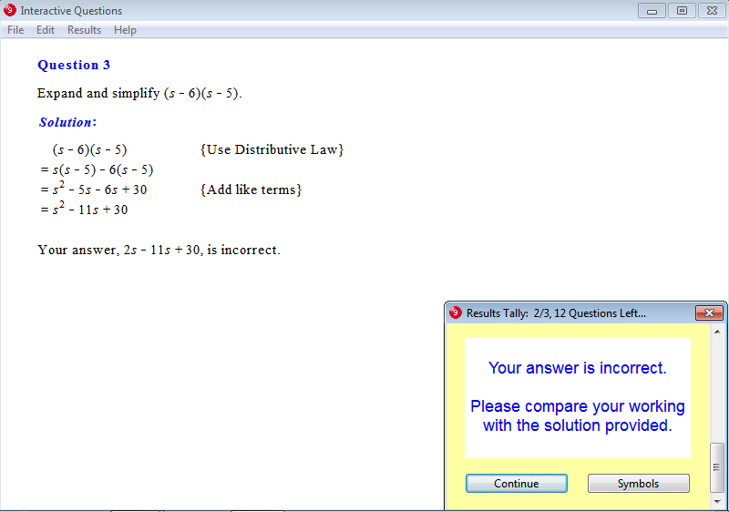 Solution for a question from Year 9 Interactive Maths, Chapter 1: The Distributive Law, Exercise 7: Binomial Expansions.