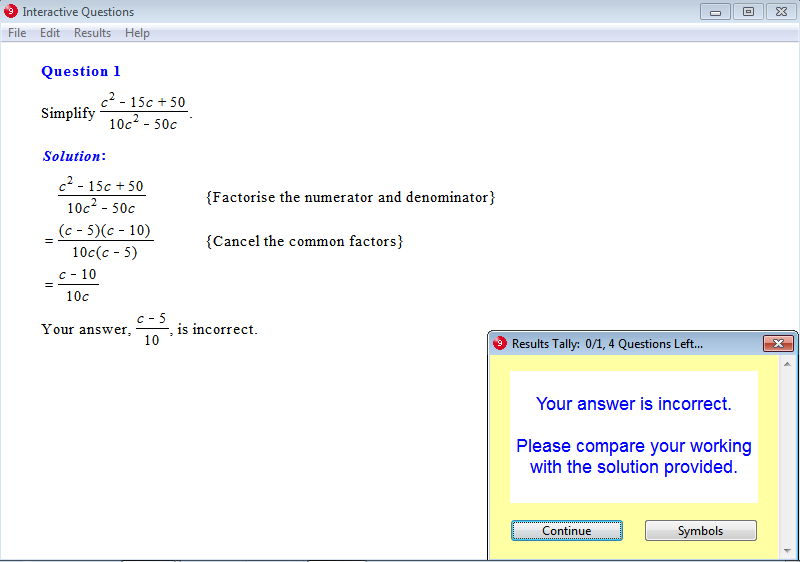 Solution for a question from Year 9 Interactive Maths, Chapter 9: Rational Expressions, Exercise 6: Simplification of Rational Expressions.