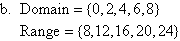 (b)  Domain = {0,2,4,6,8}, Range = (8,12,16,20,24}